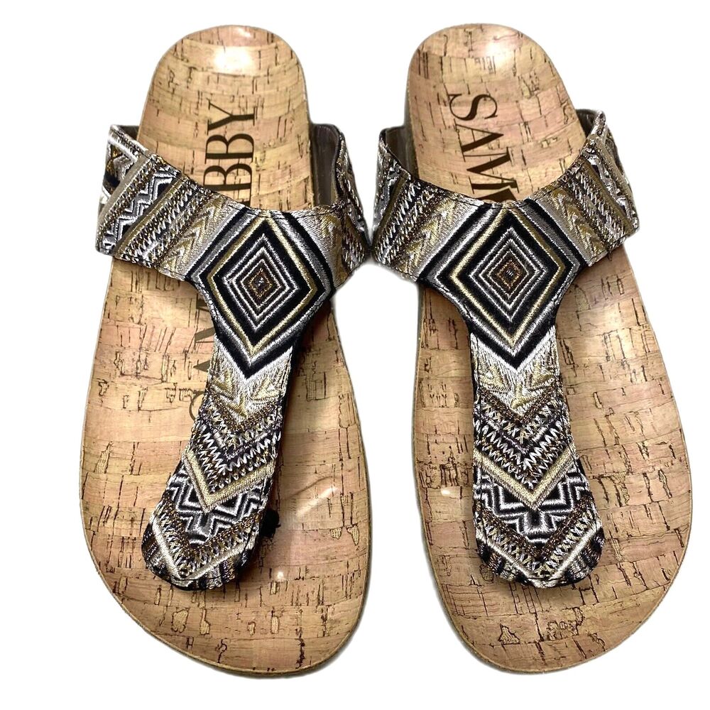 Sam & Libby Hollyn Sandals Womens 8 Embroidered Thong Flip Flop Slide Boho Gold